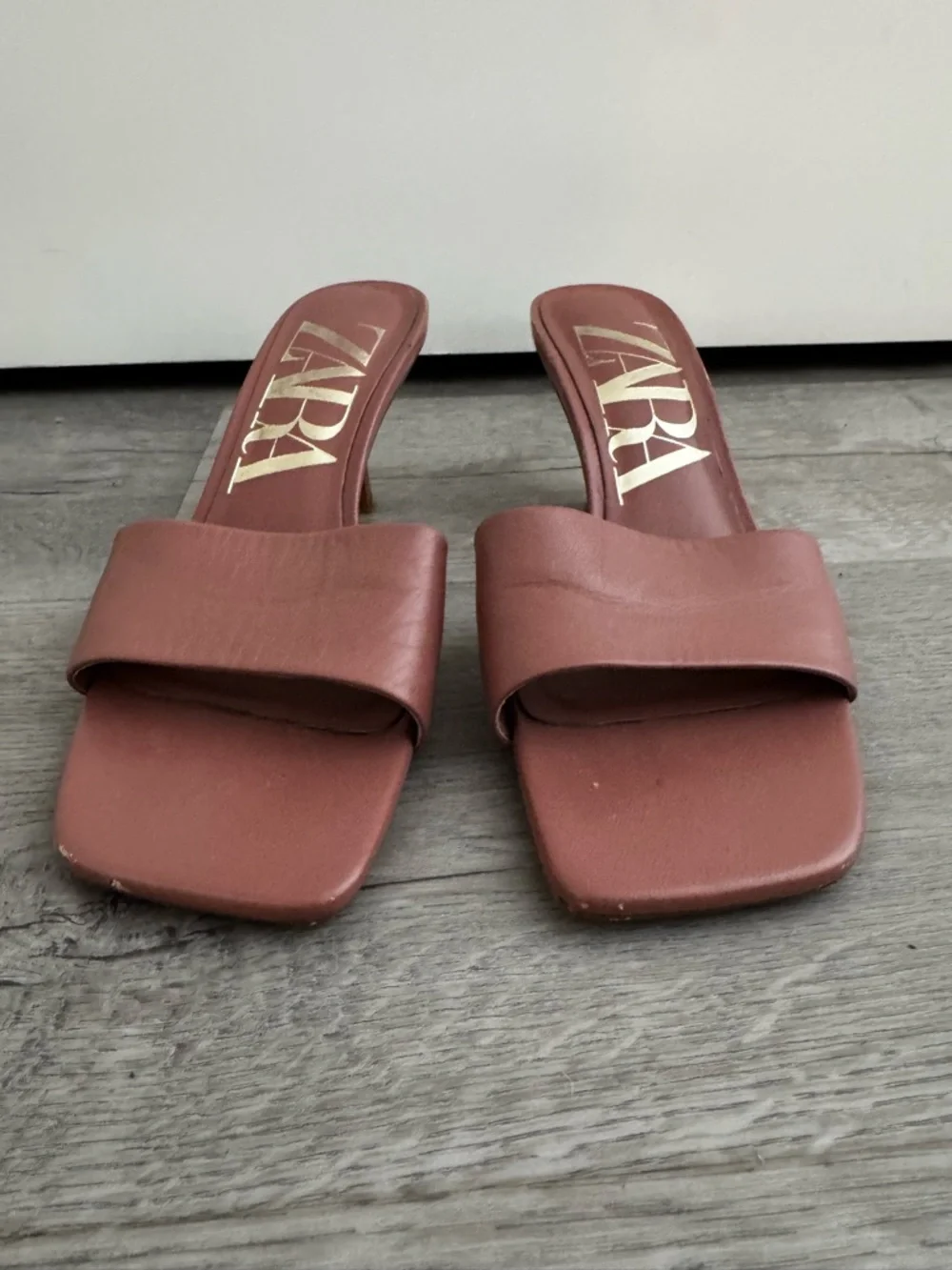 ZARA kitten heel leather square toe sandals size 37/7 - Picture 3 of 7